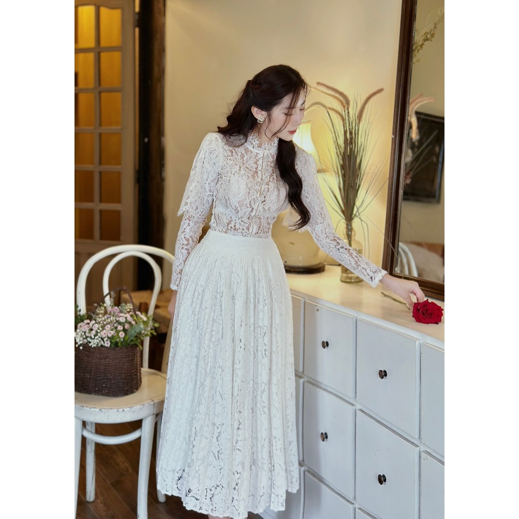 Đầm Ren Thiết Kế MAY CH119 Đính Tag Đá - Set Váy Ren Thiết Kế Sang Trọng Chuẩn MAY