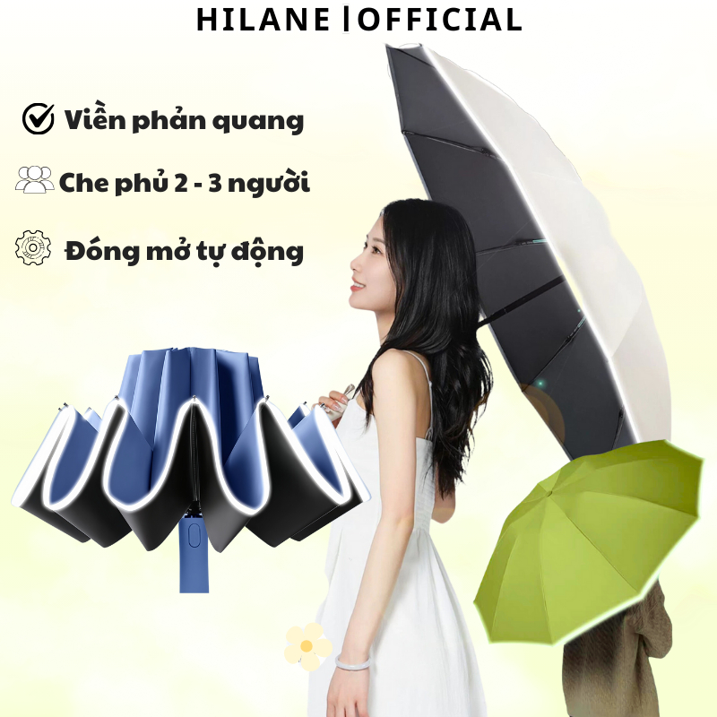 Dù Gấp Gọn Hilane Che Mưa Đi Nắng Chống Tia UV Viền Phản Quang Cực Mới