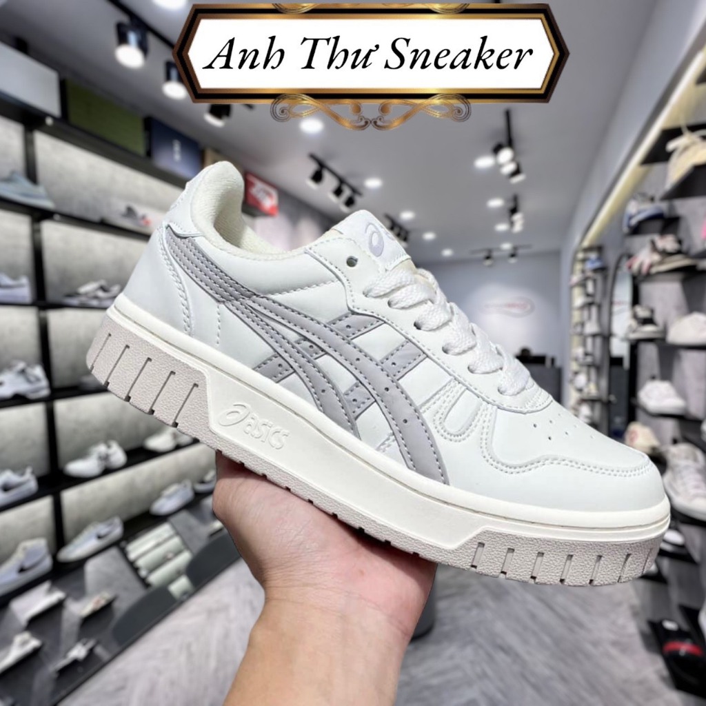 Giày Thể Thao Asics Court Mz, Giày Asic Court Nam Nữ Basic White Cream And Black Full màu-Full box