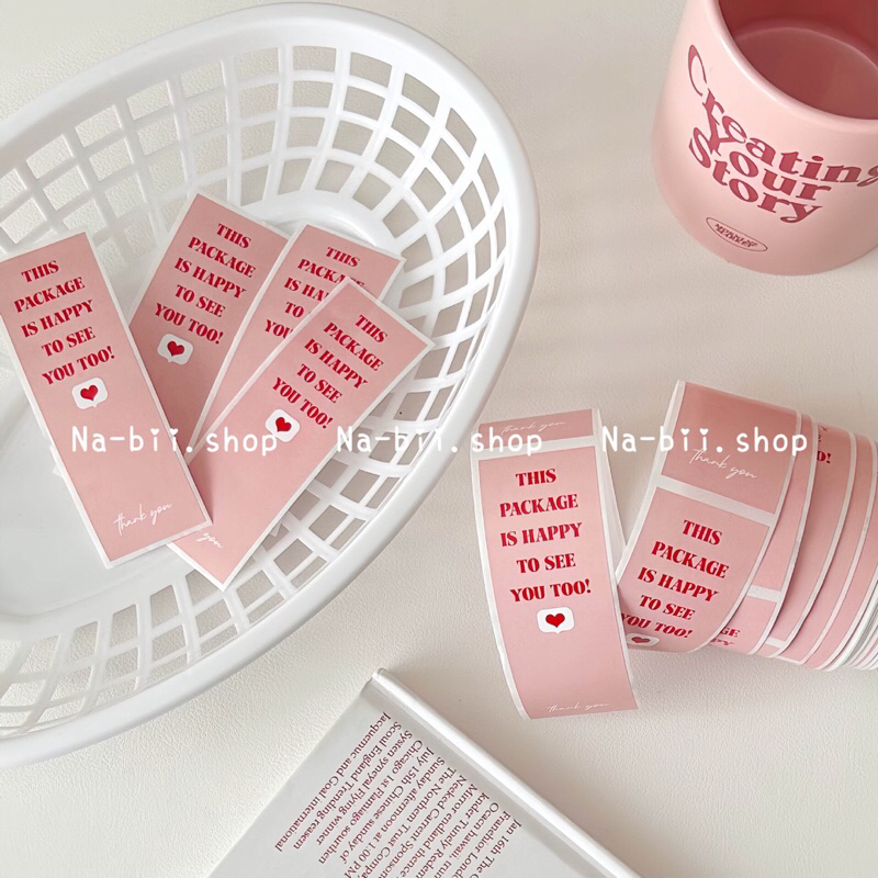 Cuộn 100 miếng tem dán niêm phong thank you màu hồng