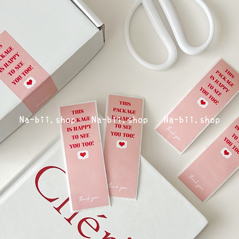 Cuộn 100 miếng tem dán niêm phong thank you màu hồng