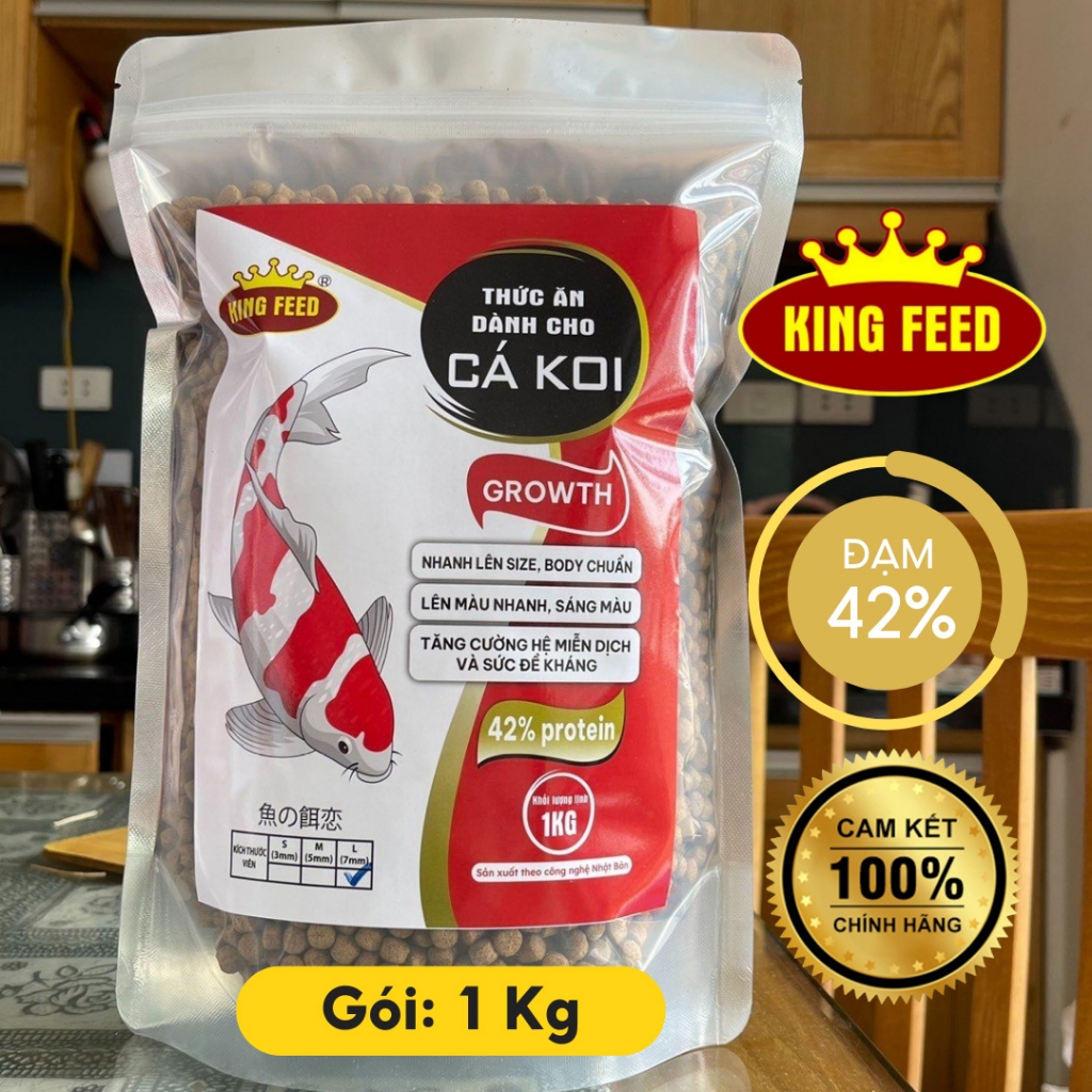 Cám Koi King Feed 42% đạm, Túi 1 Kg, Thức ăn cho cá Koi tăng trưởng nhanh, tăng sức đề kháng