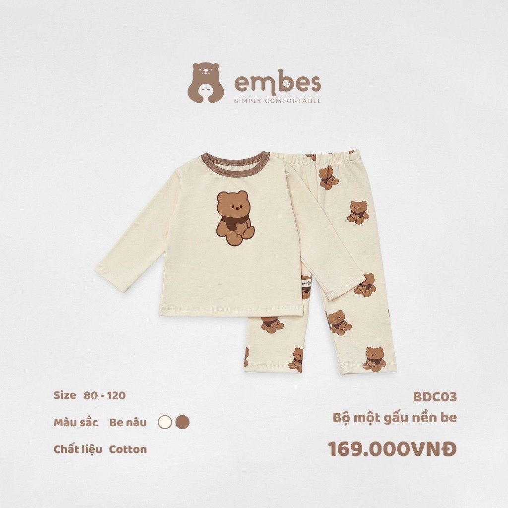 Embes - Bộ cotton nỉ dày dặn ấm áp cho BT/BG