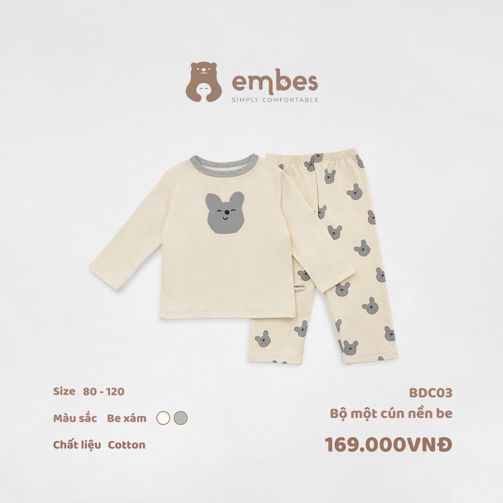 Embes - Bộ cotton nỉ dày dặn ấm áp cho BT/BG