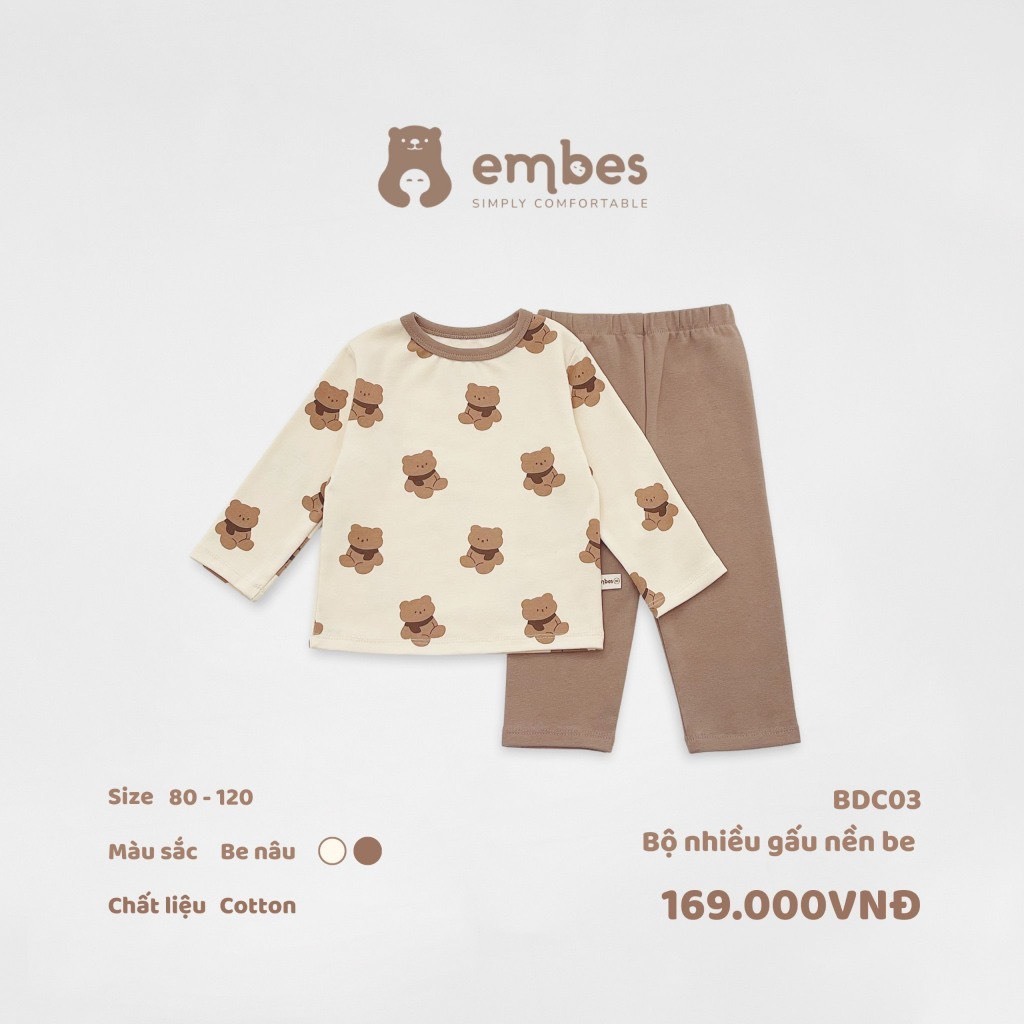 Embes - Bộ cotton nỉ dày dặn ấm áp cho BT/BG