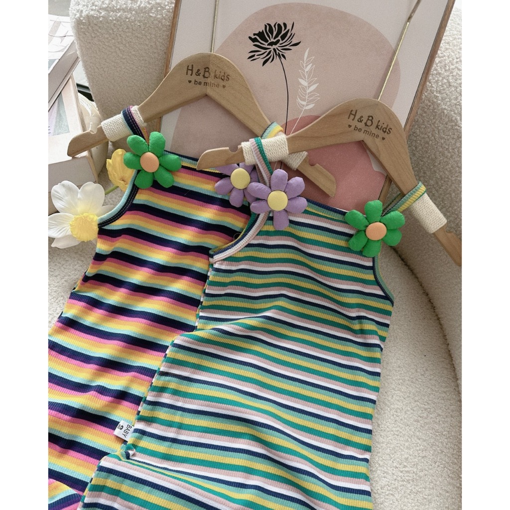 Váy kẻ dáng body 2 dây cho bé yêu đính hoa dễ thương