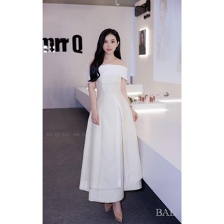 Mã V222 váy tafta trễ vai dáng dài