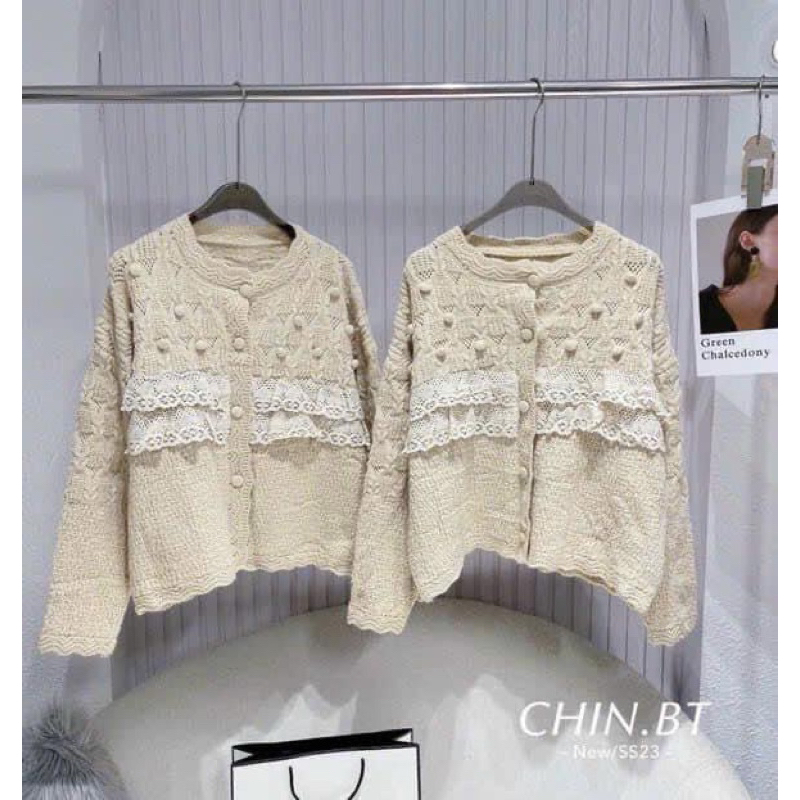 ÁO KHOÁC LEN BÈO PHA REN SIÊU XINH