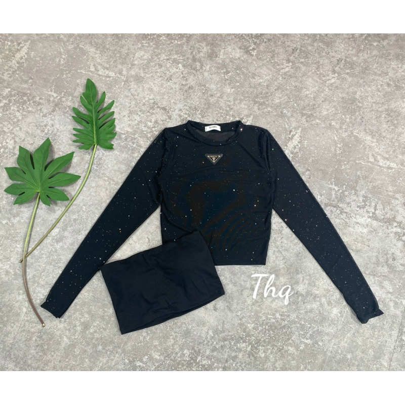 Set áo lưới nhũ prada + quây