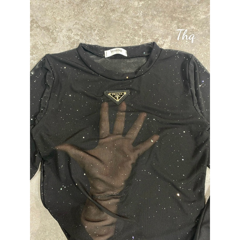 Set áo lưới nhũ prada + quây