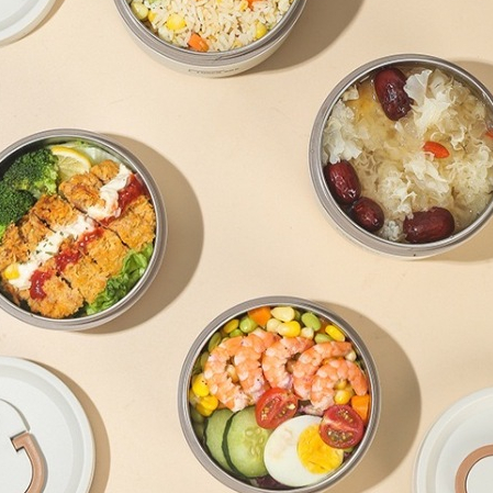 Hộp cơm lúa mạch giữ nhiệt THÉP 304 cao cấp Shikumi chống tràn có thể dùng cho lò vi sóng Dear Bear Trắng