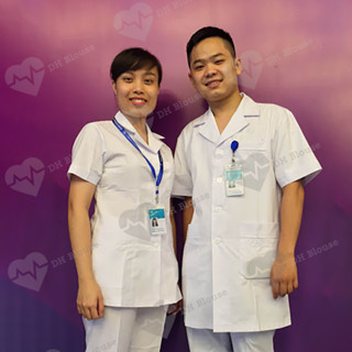  Áo Blouse trắng trơn cho y tá dược sỹ điều dưỡng - áo blue trắng dáng ngắn thẩm mỹ viện spa phòng khám 