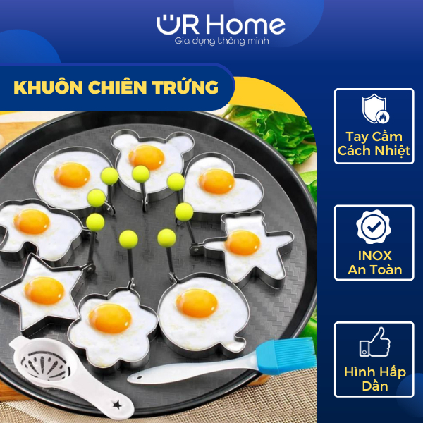 Bộ Khuôn Chiên Rán Trứng INOX Chống Dính Tạo Hình Làm Bánh Trang Trí Đồ Ăn