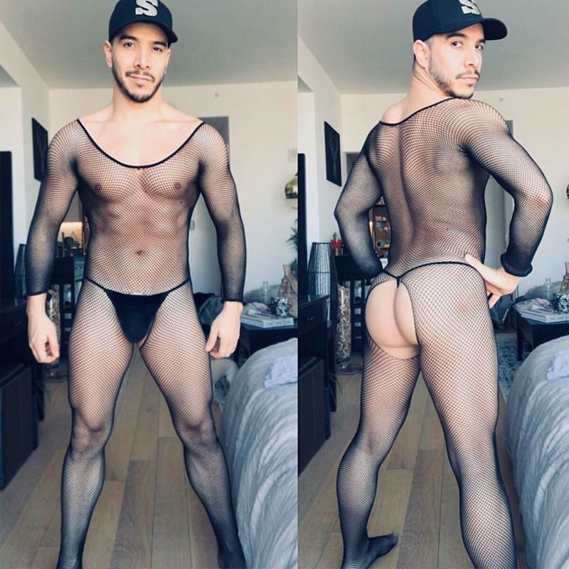 Bộ đồ Jumpsuit gợi cảm dạng lưới bó sát cơ thể dành cho nam cực kì sexy,  kích thích các bạn nam tình nhân,