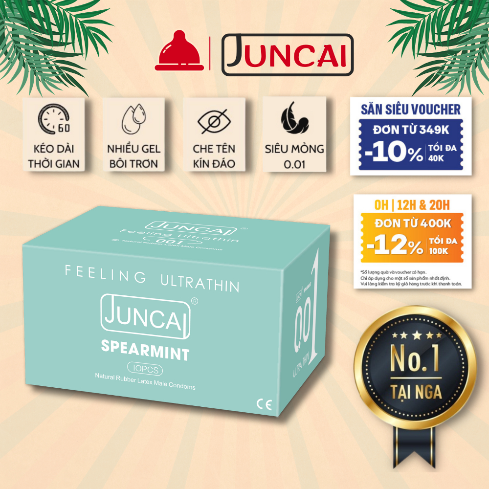 Bao cao su Juncai siêu mỏng 0.01 kéo dài thời gian nhiều gel bôi trơn HA - Shop bao cao su Durex