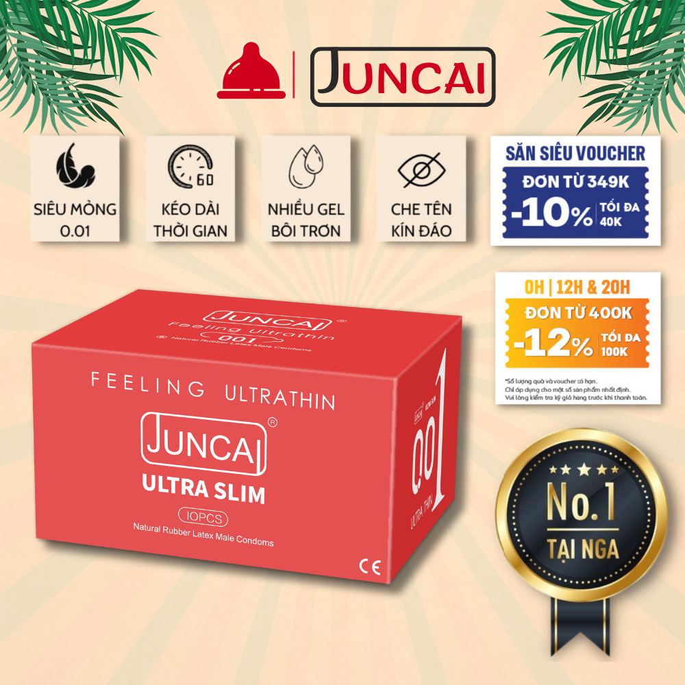 Bao cao su Juncai siêu mỏng 0.01 kéo dài thời gian nhiều gel bôi trơn HA - Shop bao cao su Durex