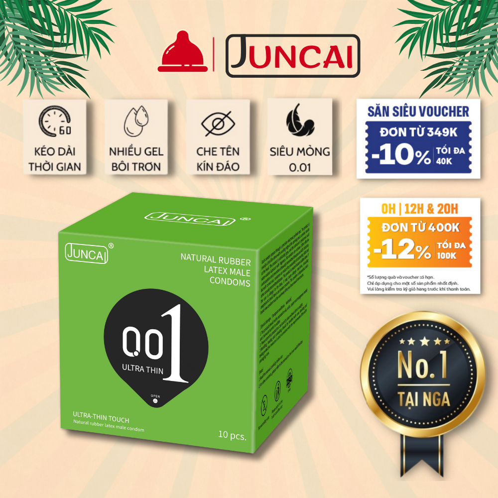 Bao cao su Juncai siêu mỏng 0.01 kéo dài thời gian nhiều gel bôi trơn HA - Shop bao cao su Durex