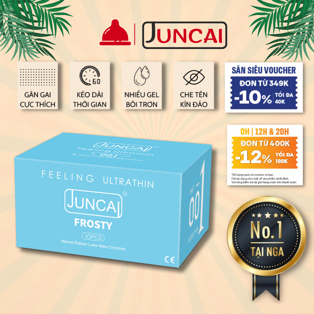 Bao cao su siêu mỏng 0.01 Juncai nhiều gel bôi trơn, bcs gân gai liti kéo dài thời gian quan hệ - Shop bao cao su Durex