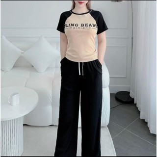  SÉT ĐỒ BỘ CHẤT THUN GÂN ÁO ÔM QUẦN ỐNG SUÔNG,THỜI TRANG NỮ -BEARS 