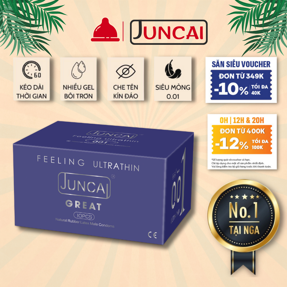 Bao cao su siêu mỏng 0.01 Juncai nhiều gel bôi trơn, bcs gân gai liti kéo dài thời gian quan hệ - Shop bao cao su Durex
