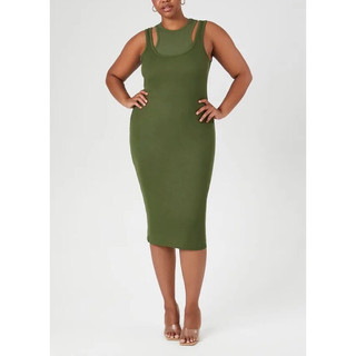 (Big size 1X form ôm) Đầm 2 lớp xuất dư, F21