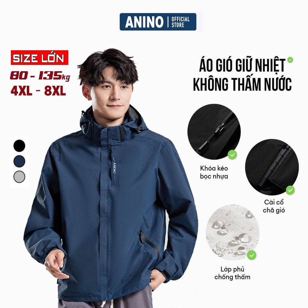 Áo khoác gió nam big size Anino 2 lớp,chất gió tráng bạc,chống mưa,chống gió,ngăn tia UV tuyệt đối cho người từ 80-135kg