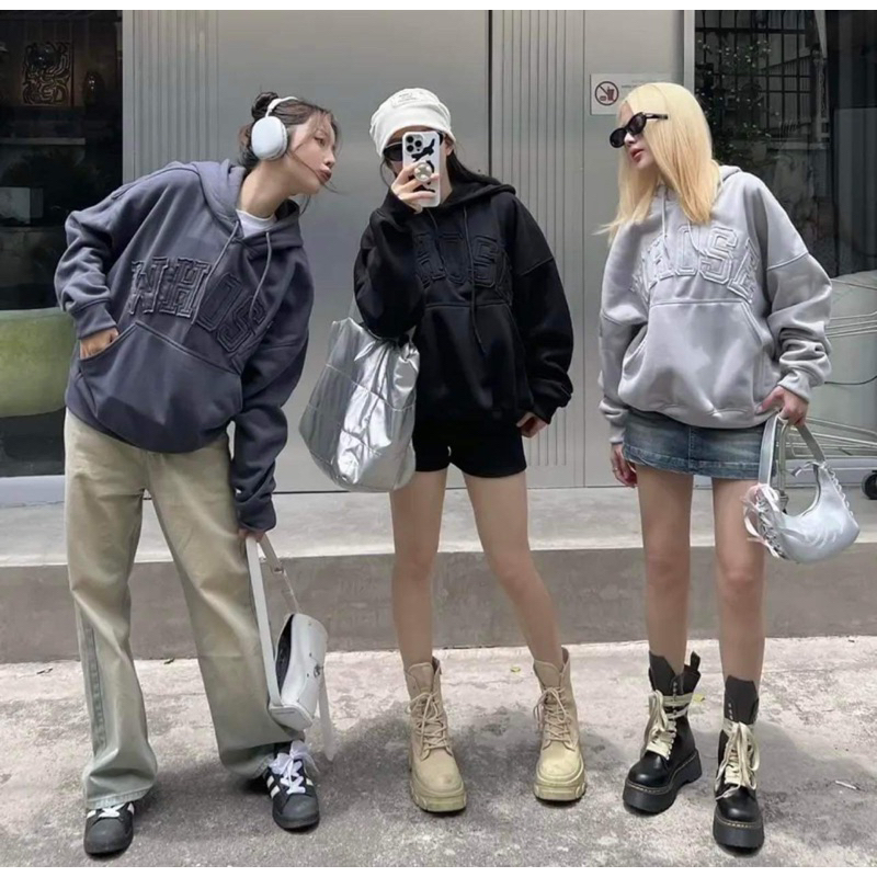 Hoodie Thêu Đắp Vải Whose Áo Hoodie Boxy .  Form Rộng Mũ Trùm 2 Lớp Vải Nỉ Cotton