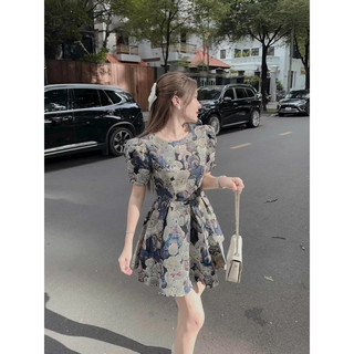 Đầm Váy Tay Phồng Kiểu Dập Ly Dáng Xoè Thanh Lịch Mặc Đi chơi, Đi Học M1-111