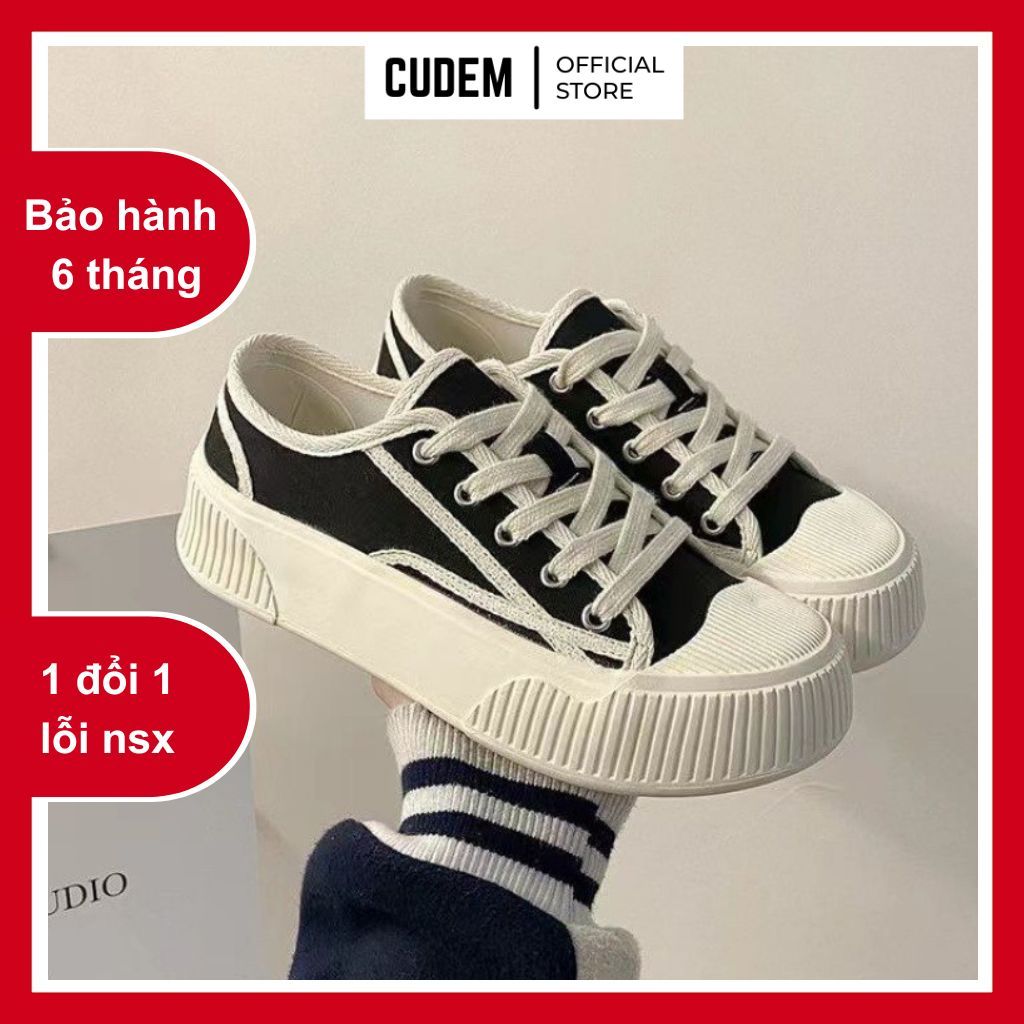 Giày thể thao nữ độn đế cao dáng thể thao kiểu bánh mì chất liệu vải Canvas cao cấp S48