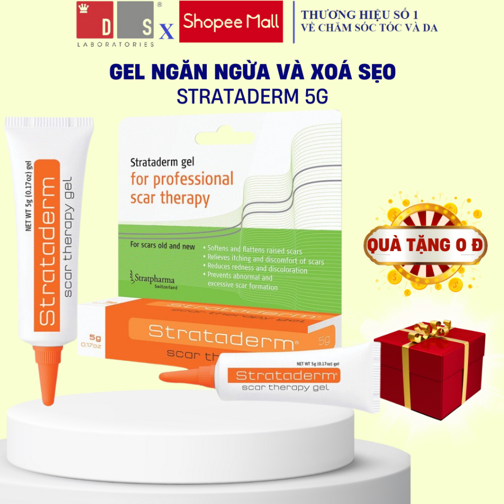 Gel ngăn ngừa và xoá sẹo lồi, sẹo lõm, sẹo thâm Strataderm 5g Thuỵ Sĩ