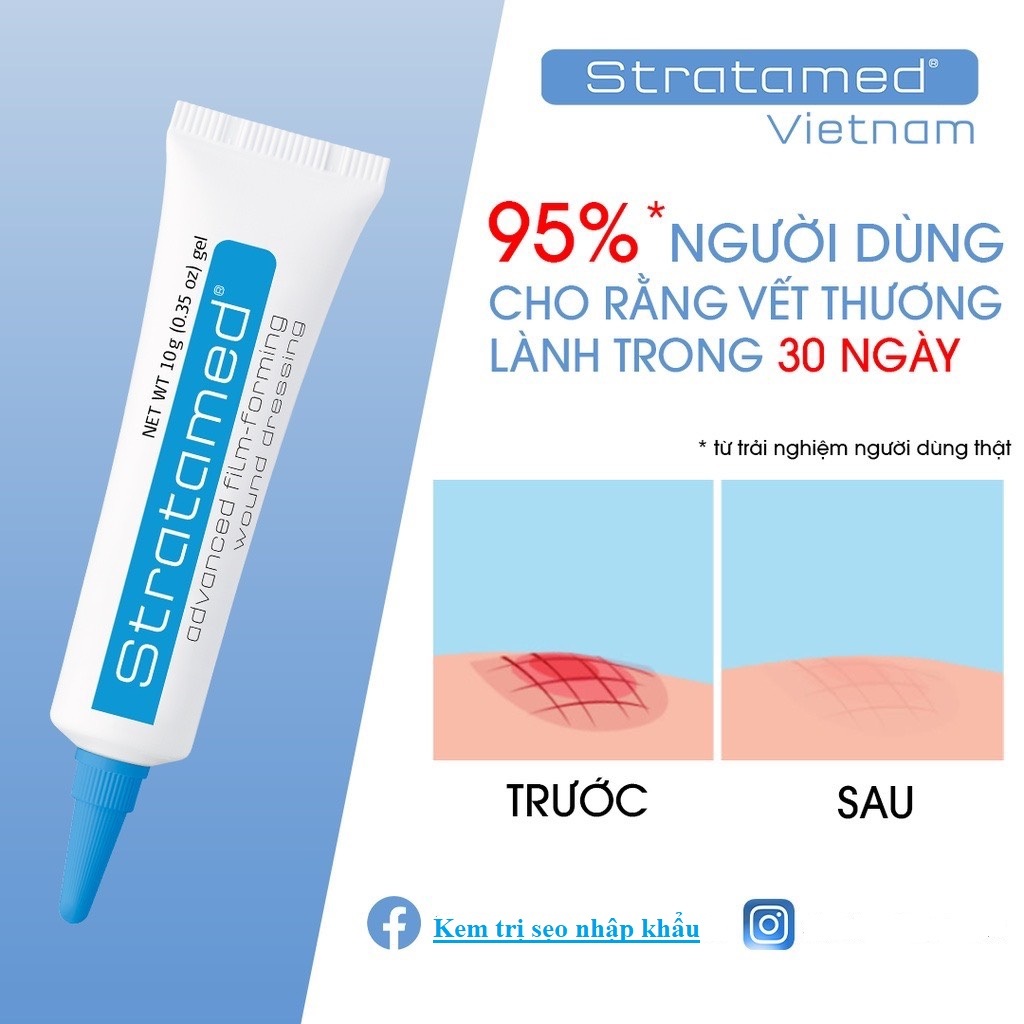 Gel phục hồi vết thương hở sau phẫu thuật, ngăn ngừa sẹo thâm, sẹo rỗ, sẹo lõm, sẹo phì đại Stratamed Thuỵ Sĩ