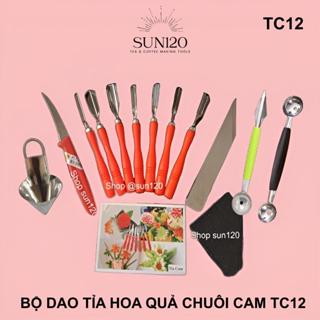 Bộ dao tỉa hoa quả chuôi CAM TC12 xoáy hoa cà rốt inox dao khắc dưa hấu