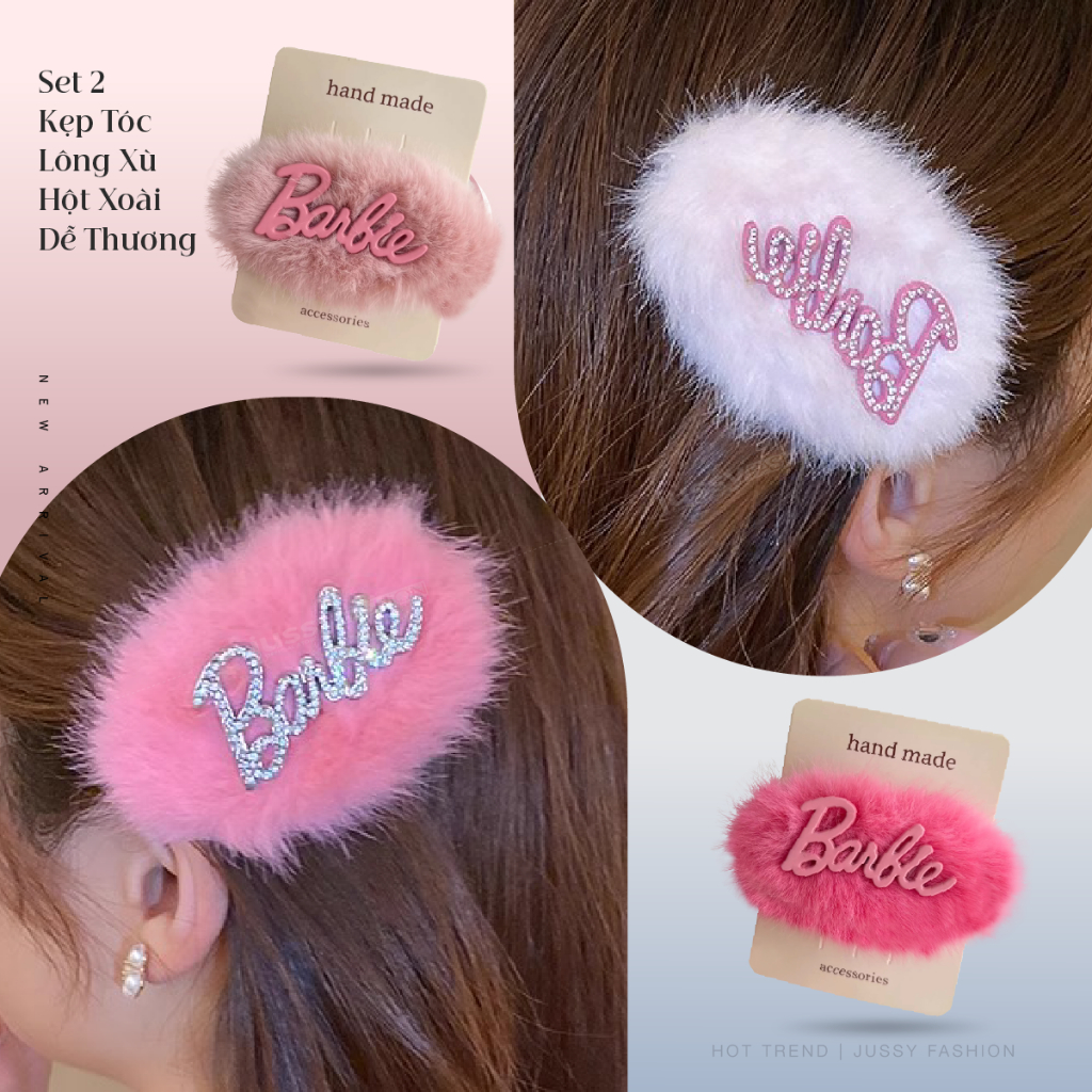 Set 2 Kẹp Tóc Bấm Mai Lông Mịn Đính Icon Dễ Thương Jussy Official Kiểu Kẹp Tóc Hột Xoài Lông Mịn Giao Màu Mẩu Ngẫu Nhiên