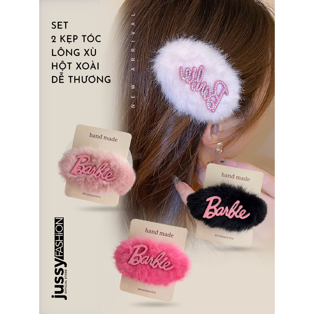 Set 2 Kẹp Tóc Bấm Mai Lông Mịn Đính Icon Dễ Thương Jussy Official Kiểu Kẹp Tóc Hột Xoài Lông Mịn Giao Màu Mẩu Ngẫu Nhiên