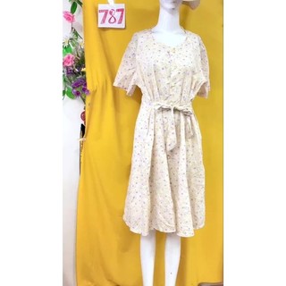đầm hoa vintage phối dây cột eo size L. S787