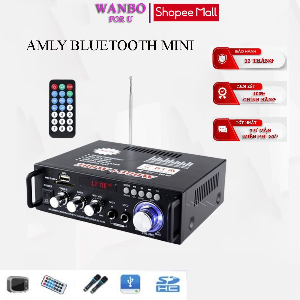 Amly Bluetooth Mini KAW BT298A Công Suất Lớn 220v 12V DC, Bảo Hành 12 Tháng