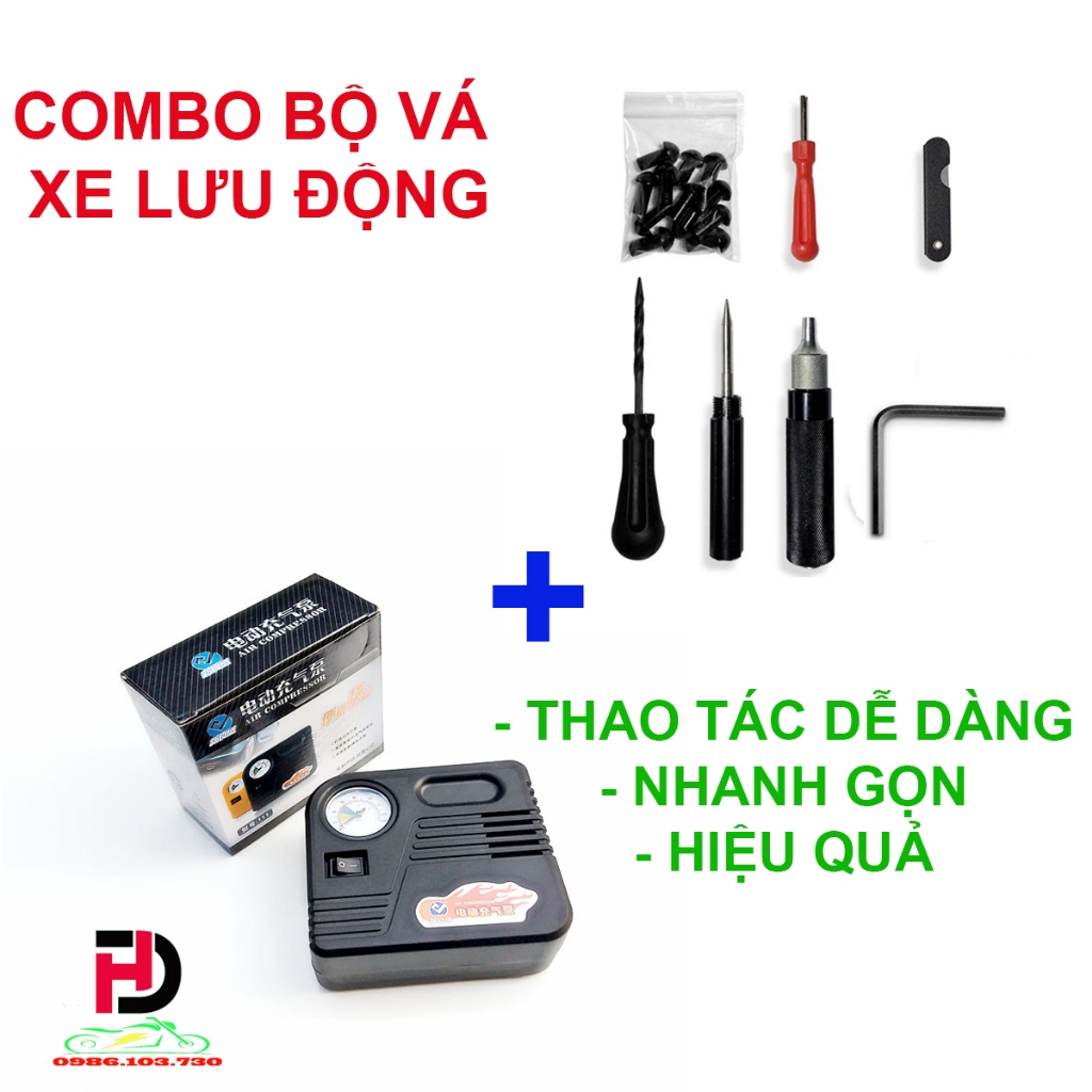 COMBO BỘ VÁ NẤM VÀ BƠM HƠI DI ĐỘNG CHUYÊN DỤNG XE MÁY ĐIỆN AN TOÀN TRÊN MỌI NẺO ĐƯỜNG