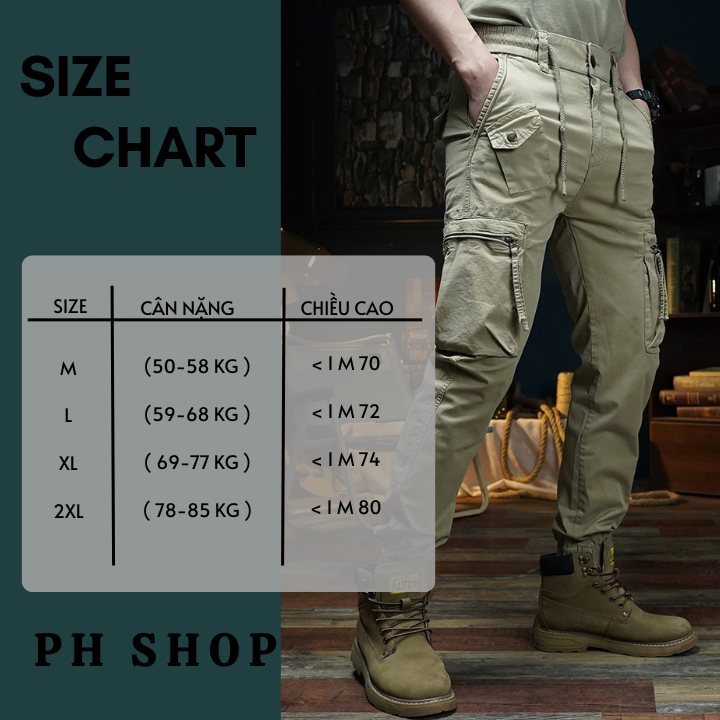 Quần Jogger kaki nam PHSHOP204 túi hộp túi đóng phối khuy sang chảnh có dây rút, bo gấu tôn dáng, túi bé cá tính