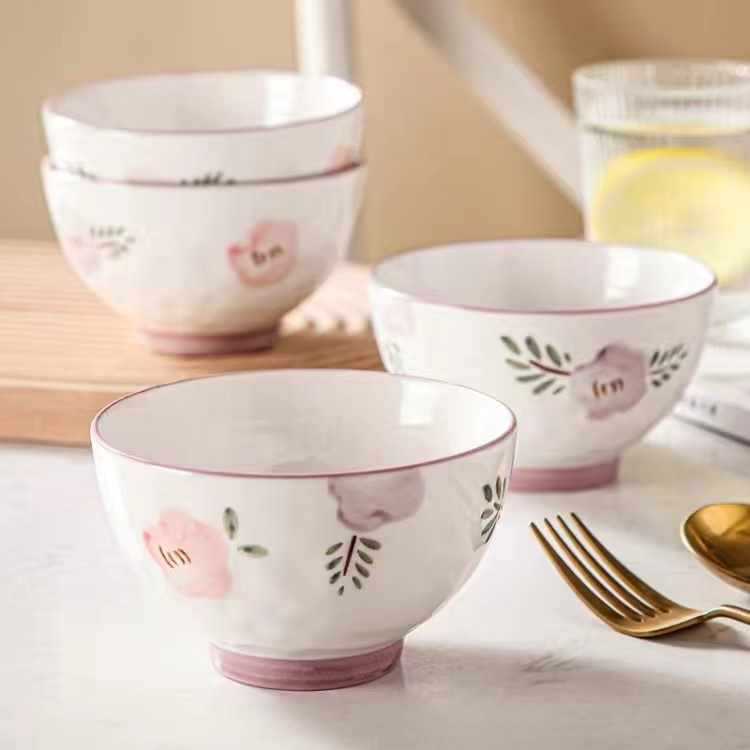 Bộ Bát Đĩa Sứ Cao Cấp Hoa Hồng Tím Nhẹ Nhàng Men Sáng Bóng GoSuMi HH01