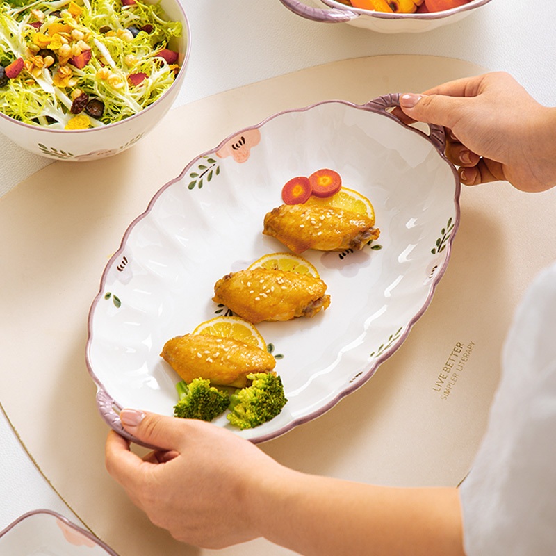 Bộ Bát Đĩa Sứ Cao Cấp Hoa Hồng Tím Nhẹ Nhàng Men Sáng Bóng GoSuMi HH01