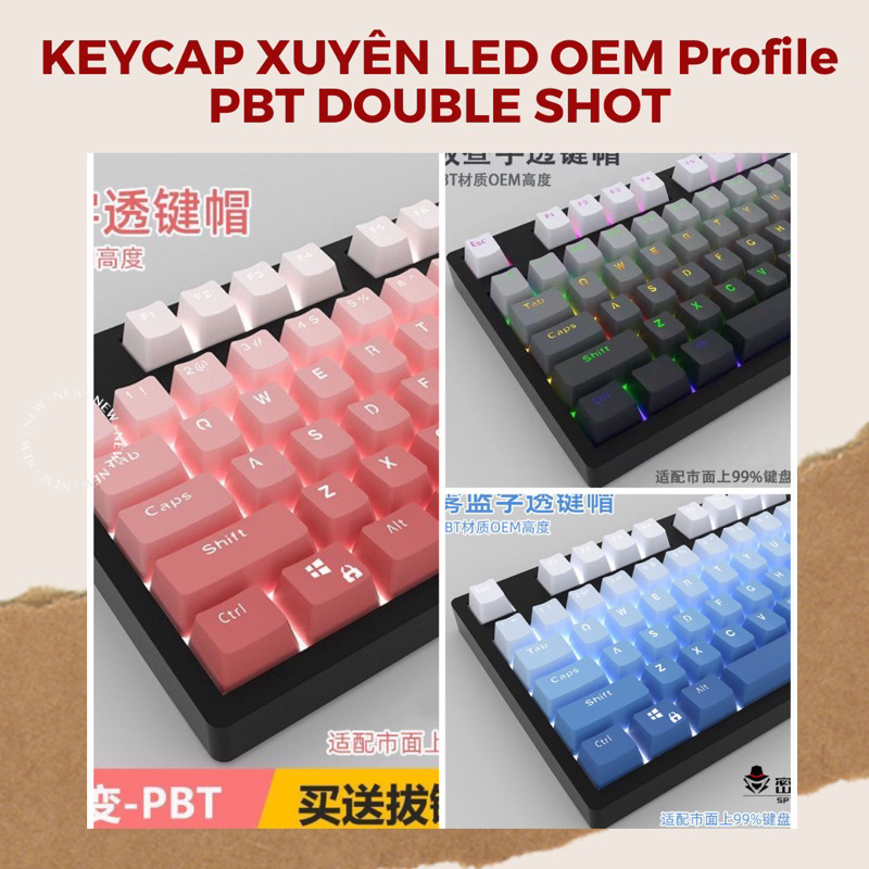 [SẴN GIAO NGAY] KEYCAP XUYÊN LED PBT DOUBLESHOT OEM Profile GRADIENT |