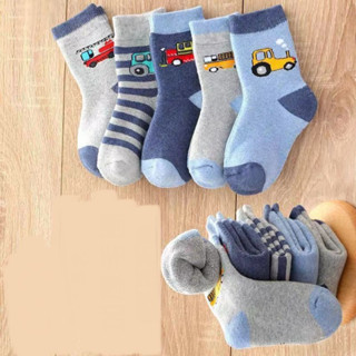Set 5 Đôi Vớ Ô tô Cotton Len Thoải Mái Họa Tiết Xe Tải Hoạt Hình Tất Cho Bé Trai