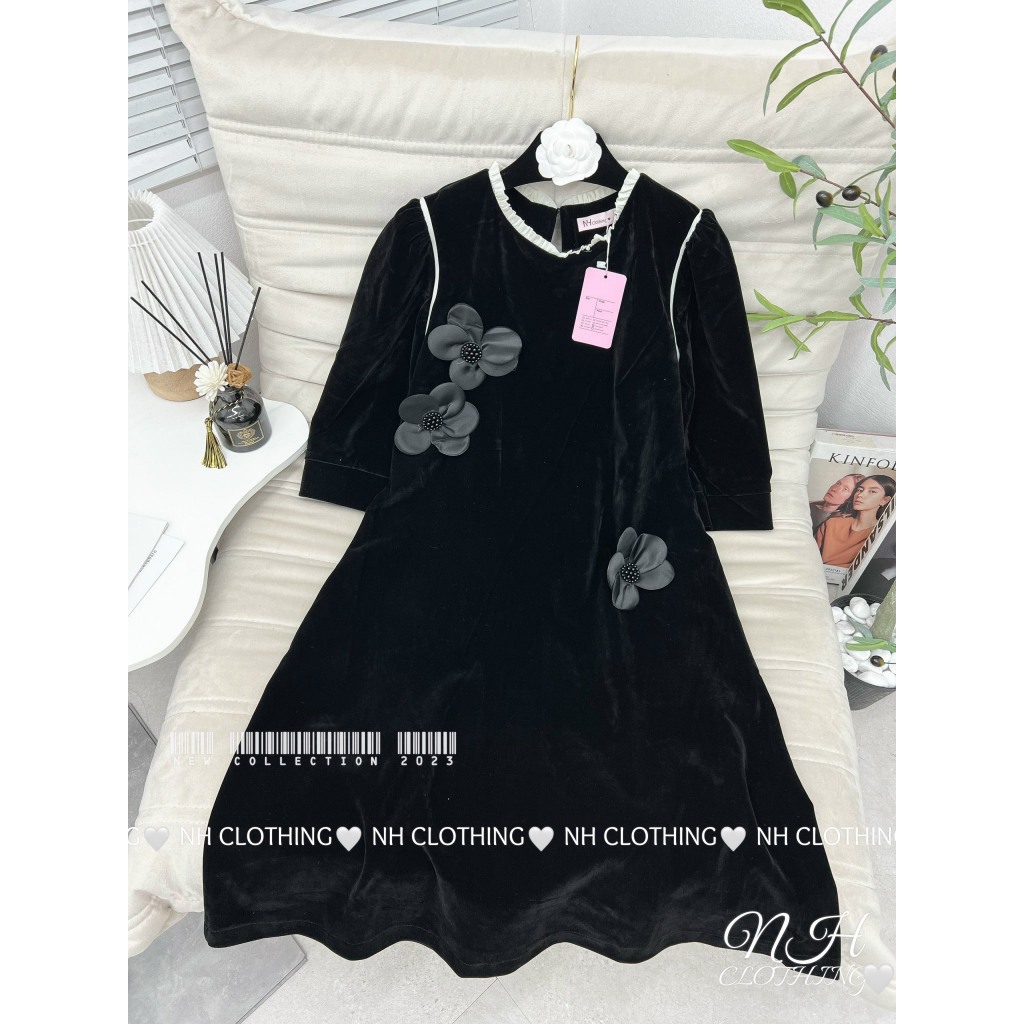 Váy nhung cài hoa sm