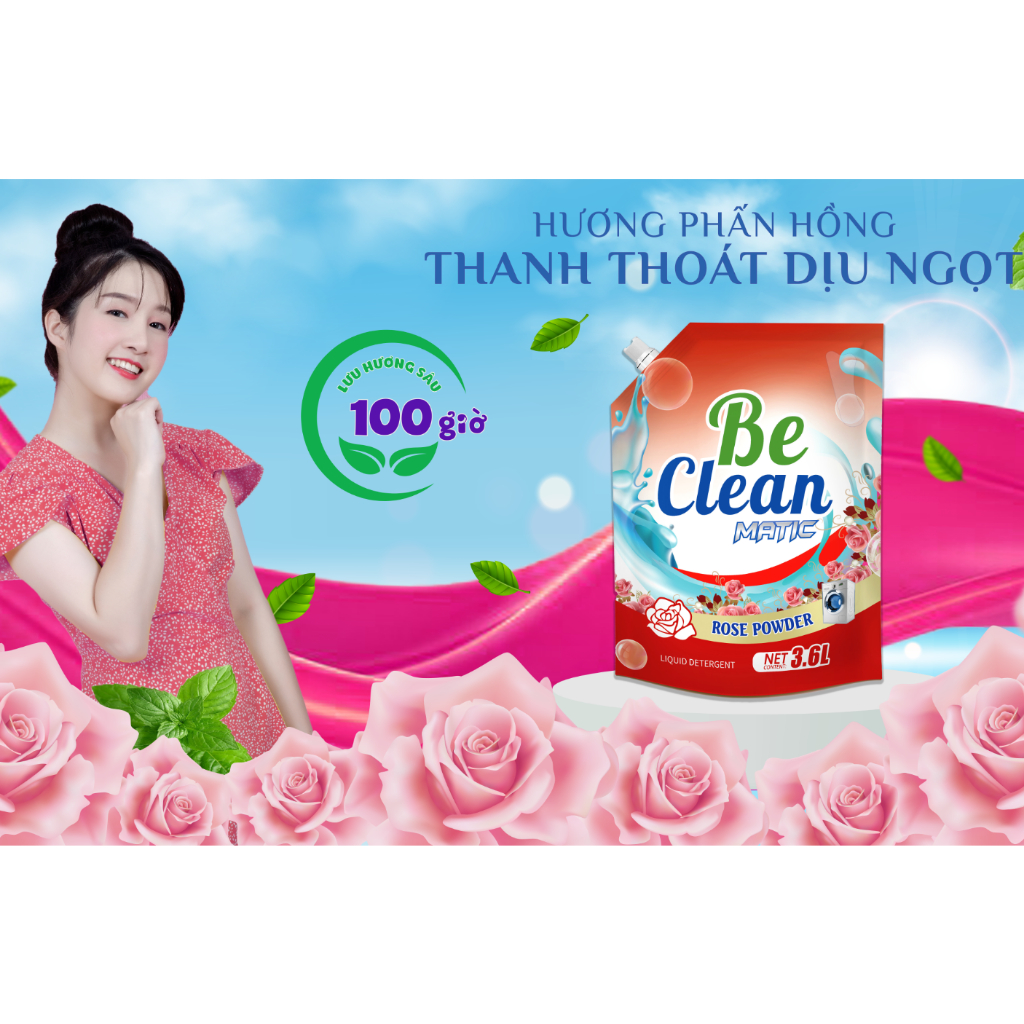 Túi Nước Giặt Xả Thái Lan BE CLEAN Thơm Lâu Sạch Sâu Hương Phấn Hồng Dịu Nhẹ Dung Tích 3600ml