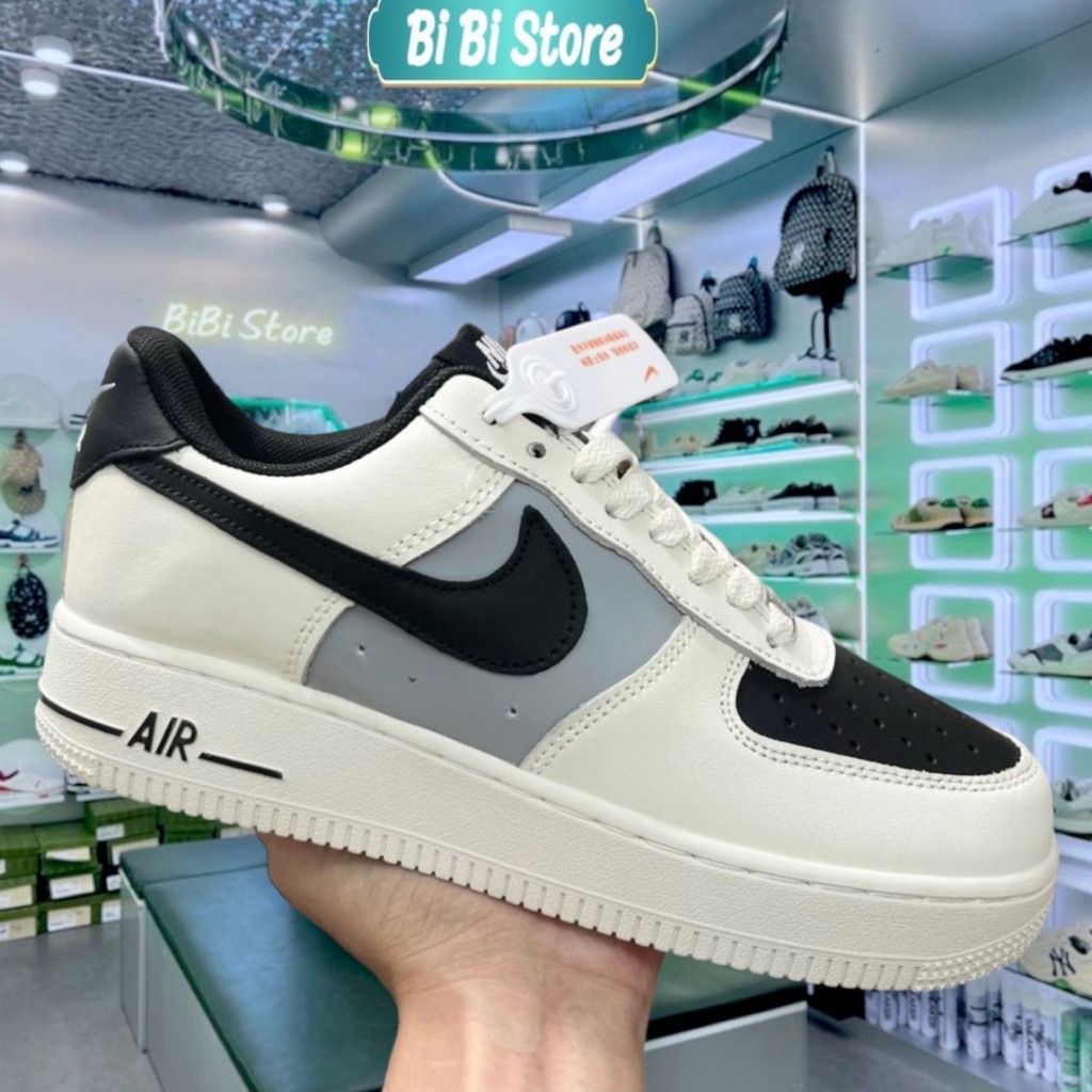 Giày_Nike Air Force 1 Mũi Đen, Giày AF1 Cream And Black Đế Air Bản Cao Cấp Hót Trend Size Nam Nữ Full Box Bill
