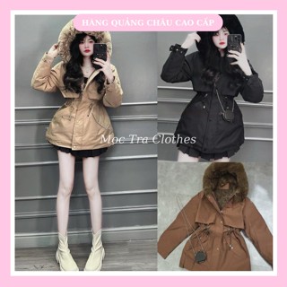 Áo parka nữ đại hàn Quảng Châu Cao Cấp mũ lông lót lông siêu dày dặn, Áo khoác mùa đông nữ dáng dài