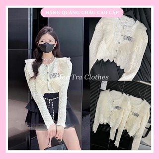  Áo len trắng kem phối bèo Quảng Châu Cao Cấp mix tag đá Miu siêu xinh Áo thu đông nữ rẻ đẹp trẻ trung 