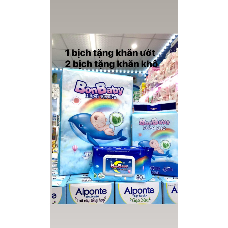 Bỉm Bonbaby phiên bản cá heo ( tinh chất trà xanh ) siêu mềm mỏng thấm hút tốt chống tràn ( KÈM QUÀ) từ 3 bịch