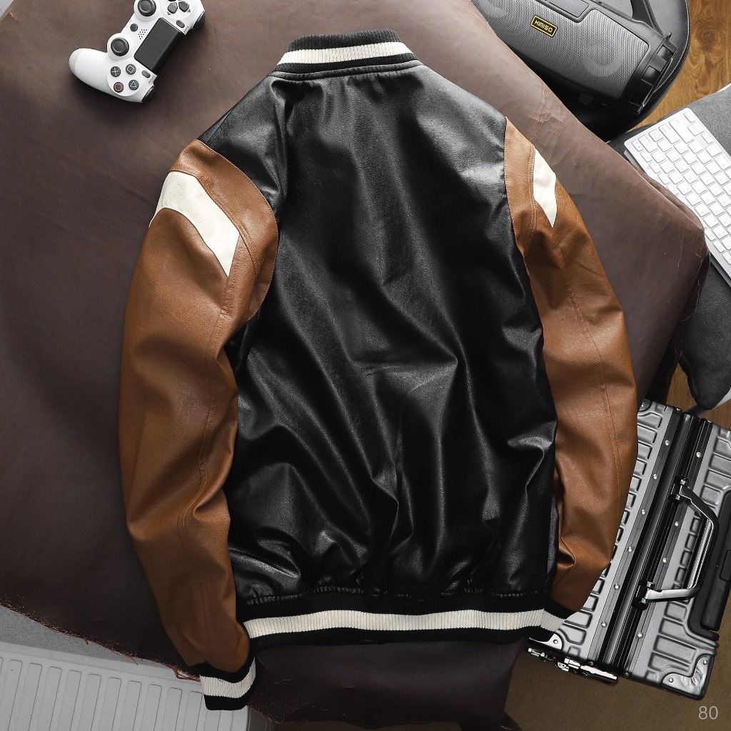 Áo Khoác Da Bomber ICONDENIM Contrast Sleeves Đứng Form - AKID0080