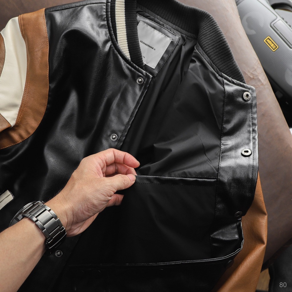 Áo Khoác Da Bomber ICONDENIM Contrast Sleeves Đứng Form - AKID0080